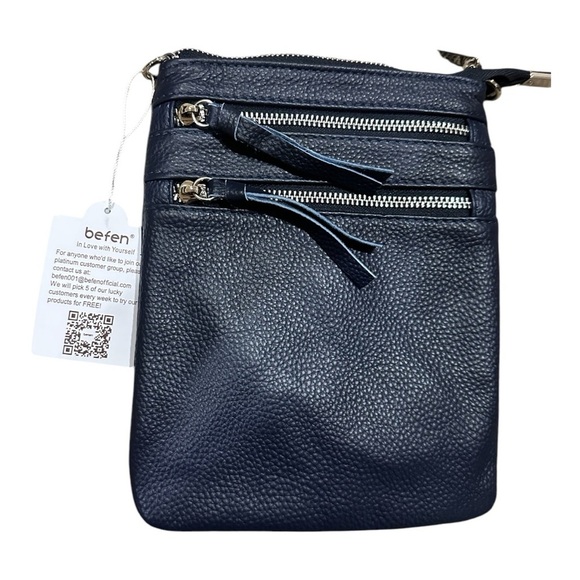 Befen Handbags - Befen Small Navy Blue Genuine Leather Crossbody Bag